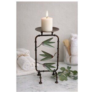 Modern Metal Candle Holder Stand | Botanical Leaf Accent | Bathroom Spa Decor